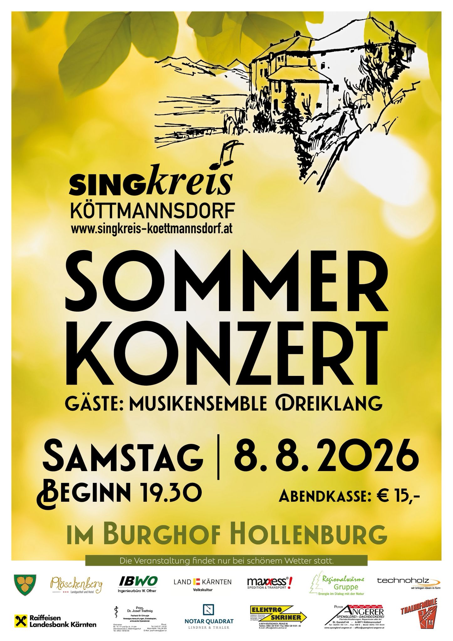 Sommerkonzert Singkreis Köttmannsdorf am 8. August 2026 im Burghof Hollersbach